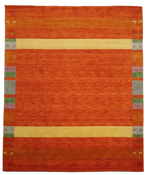 Bright Orange Gabbeh Rug with Intricate Border Patterns, 8x10