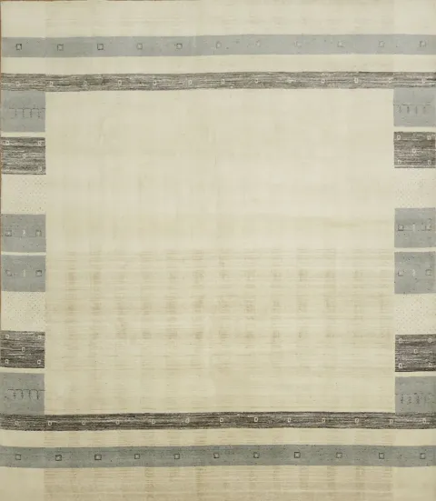 Minimalist Gabbeh Beige Area Rug with Soothing Neutral Tones 8'x10'