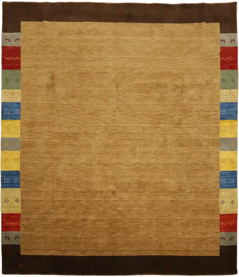 Hand-Knotted Gabbeh Brown Rug featuring a Colorful Border 8'x10'