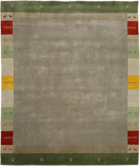 Modern Grey Centered Gabbeh Rug Accent with Colorful Border Elements 8x10