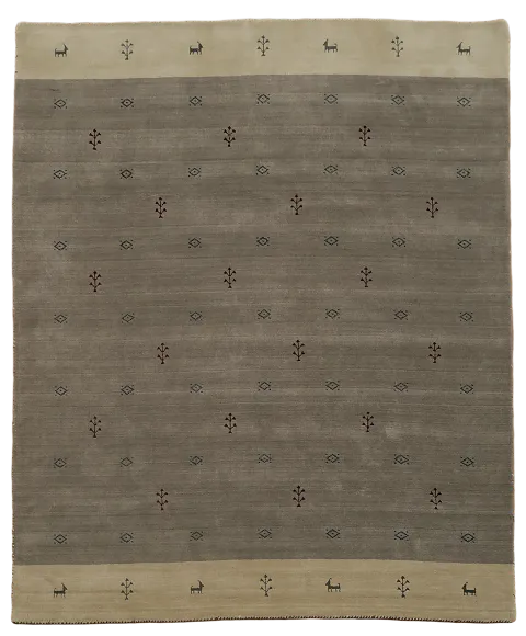 Taupe Khaki Gabbeh Rug with Subtle Embroidered Floral Designs 8'x10'