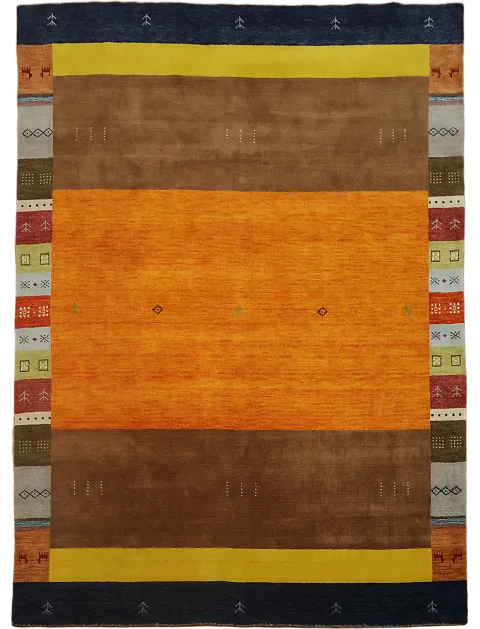 Vibrant Geometric Pattern Gabbeh Rug with Rich Earthy Tones 8'x10'