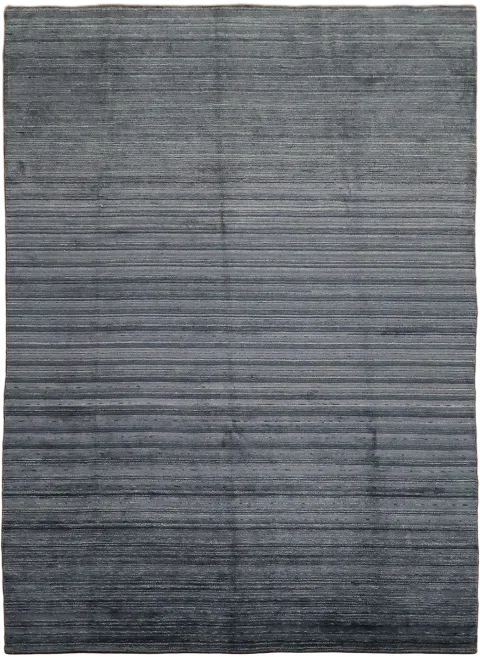 Blue Gabbeh Silk Rug with Subtle Stripes for Modern Homes 9x12