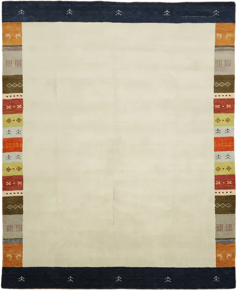 Modern Earth-Tone Ivory/Off-white Gabbeh Rug with Tribal Border 8'x10'