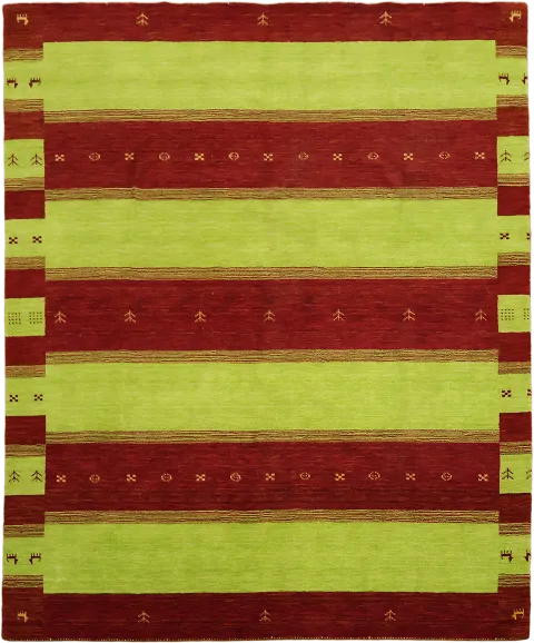Earthy Toned Rug with Striking Rust Red and Green Bands 8x10