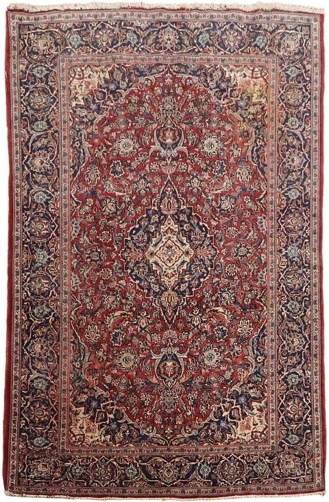 Vintage Floral Wool Kashan Persian Rug 4x7