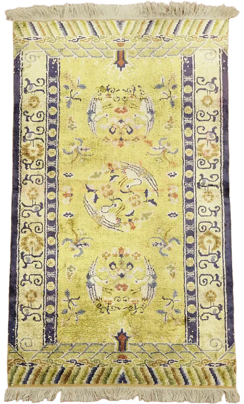 Vintage Silk Oriental Art Deco Rug 3x5