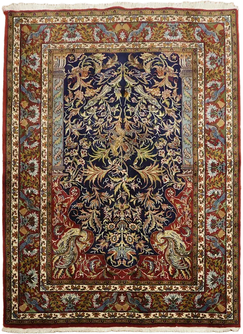 Blue Animal Pictorial Vintage Kashan Persian Wool Rug 5x6