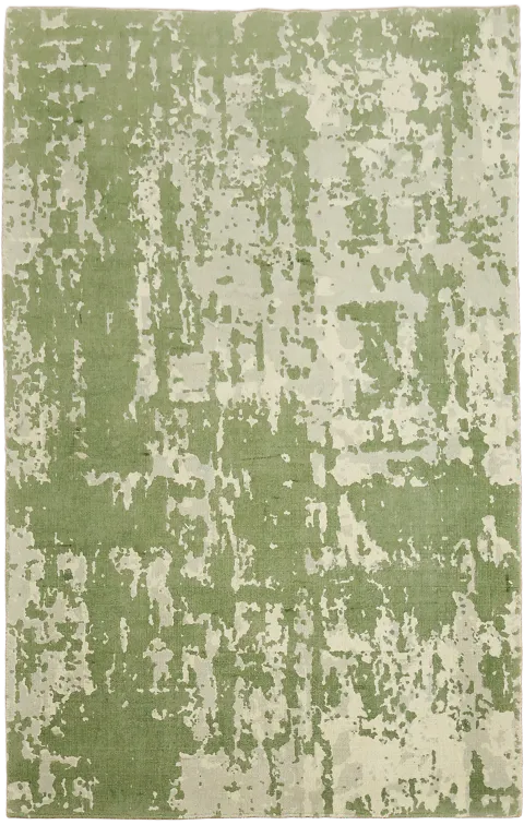 Contemporary Green and Cream Textured Pattern Rug 5' x 8'