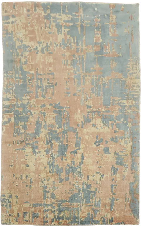 Abstract Pattern Rug with Soft Pastel Slate Blue and Dusty Rose 5' x 8'
