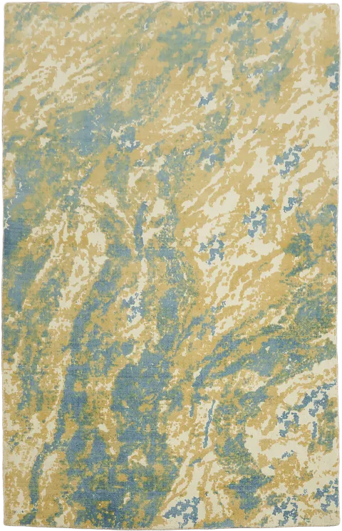 Blue Gold and Beige Abstract Pattern Rug for Modern Homes 5'x8'