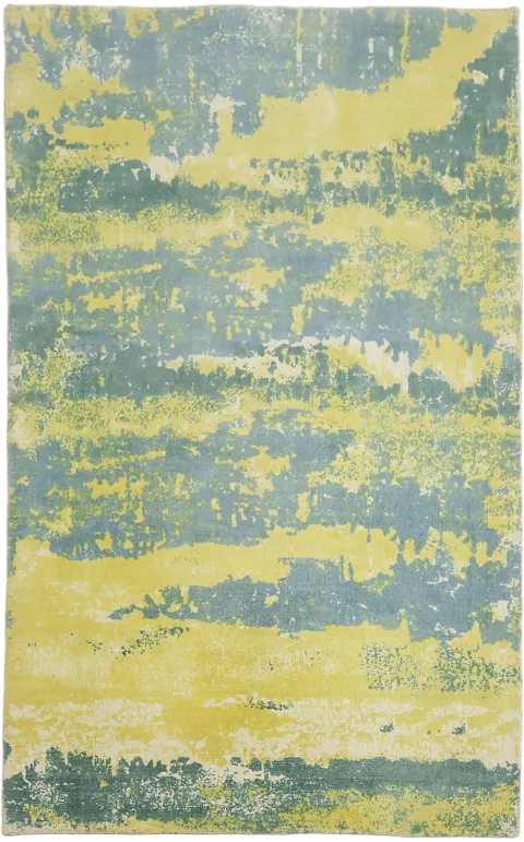 Contemporary Art-Inspired Rug With Yellow and Blue Tones 5' x 8'