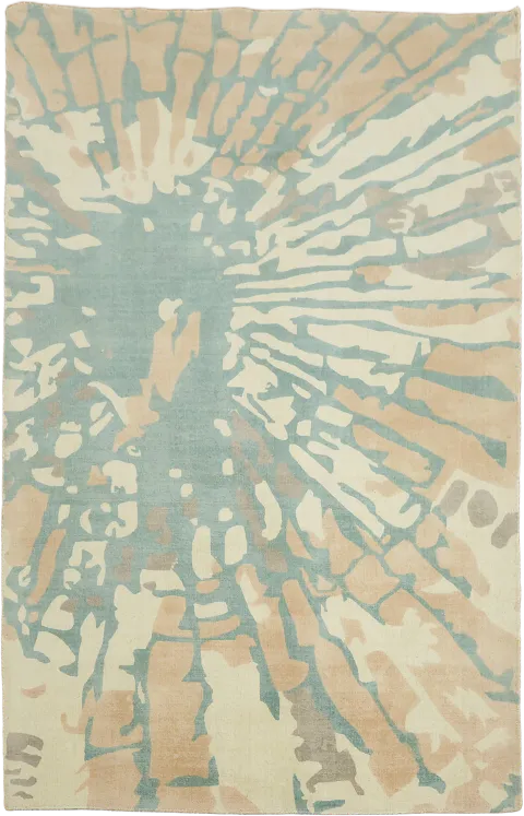 Abstract Design Rug with Radiating Pattern in Soft Hues 5'x8'