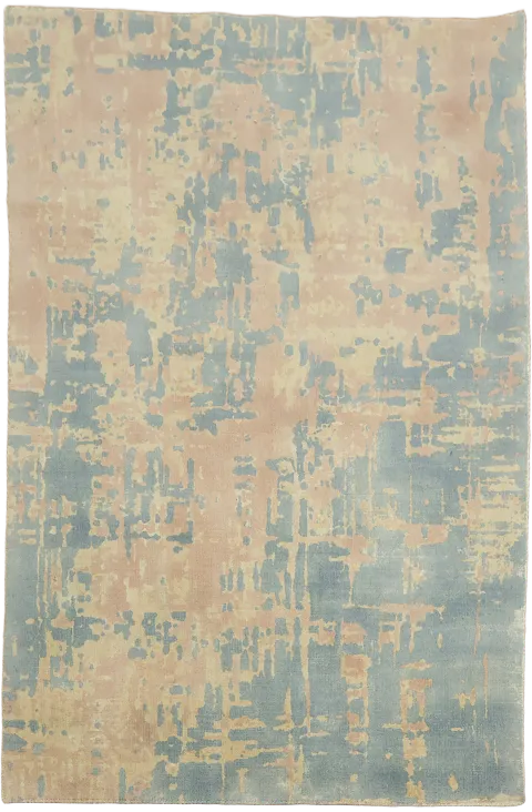 Contemporary Abstract Blue Pink and Beige Handmade Modern Rug 5'x8'