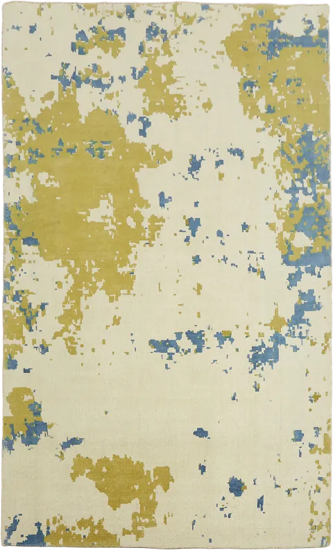 Contemporary Beige Rug with Gold and Blue Accents 5' x 9'