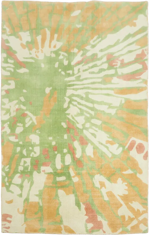 Vibrant Abstract Green and Orange Tie-Dye Patterned Area Rug 5' x 8'