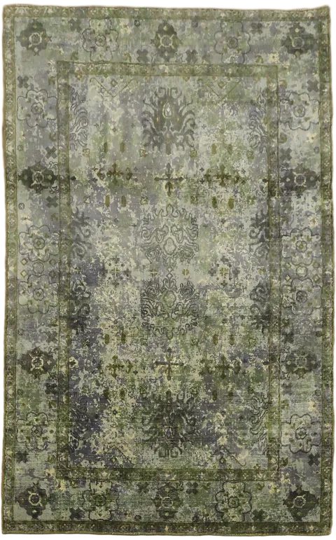 Luxurious Green and Gray Floral Medallion Area Rug 5x8