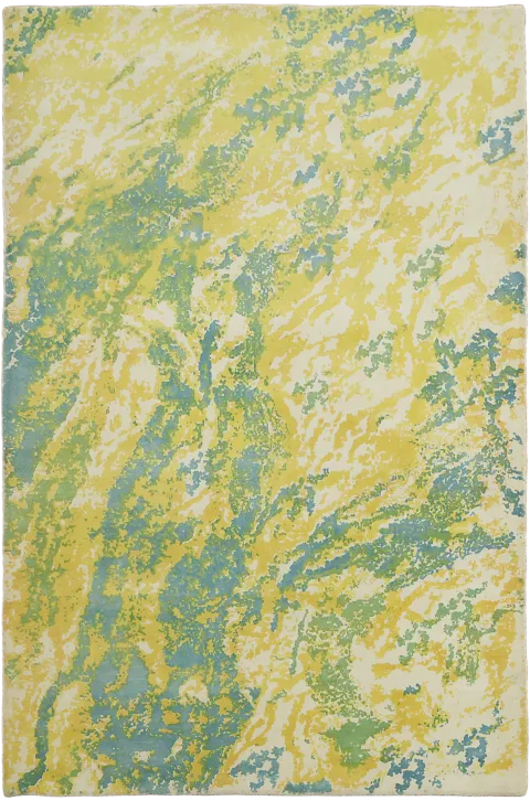 Modern Abstract Rug in Serene Yellow and Blue Wavy Patterns 5' x 8'