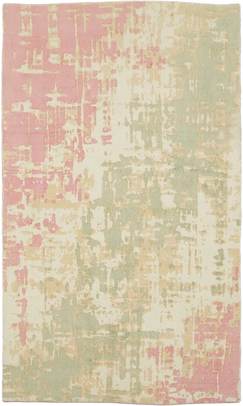 Soft Pink & Green Distressed Modern Oriental Area Rug 5x8