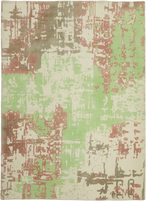 6x8 Hand-Knotted Abstract Oriental Area Rug in Pistachio Green & Cream