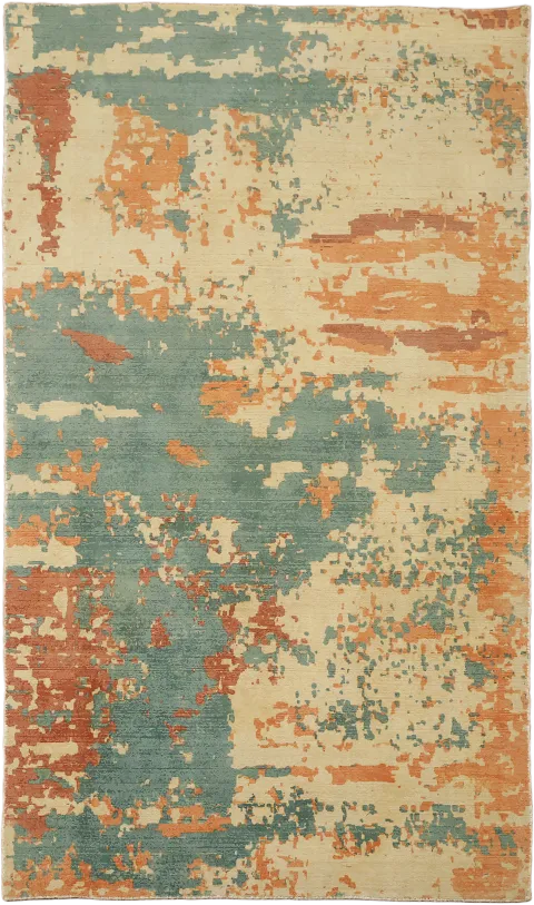 Teal & Orange Modern Abstract Area Rug 5x8