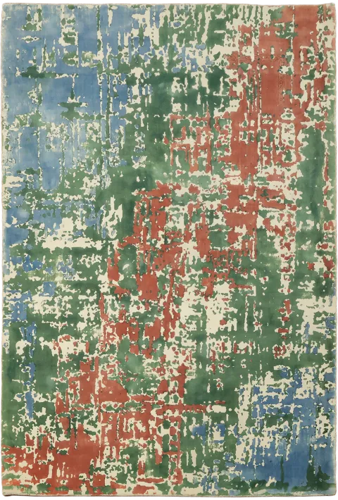 5x8 Modern Abstract Area Rug with Green and Light Blue Accents