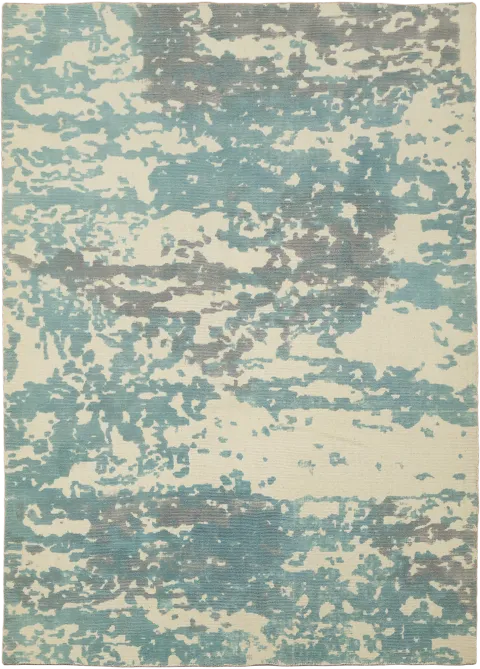 6x8 Aqua & Beige Hand-Knotted Abstract Wool Oriental Rug