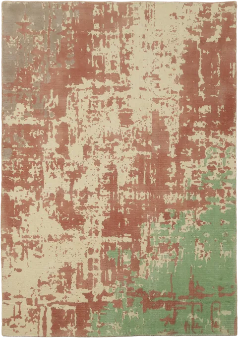 Modern Abstract Hand-Knotted Area Rug with Rust & Mint Green Accents 5x8