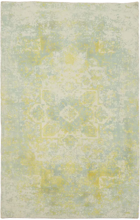 5x8 Hand-Knotted Abstract Area Rug in Soft Yellow & Sage Green