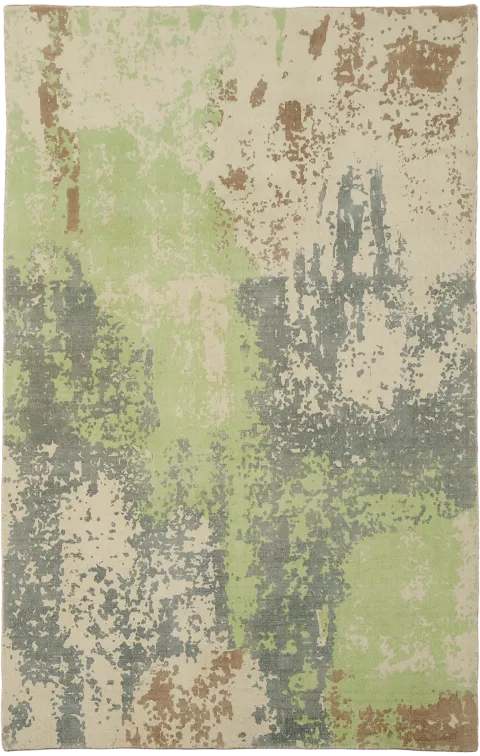 Abstract Hand-Knotted Area Rug in Light Green & Grey 5x8