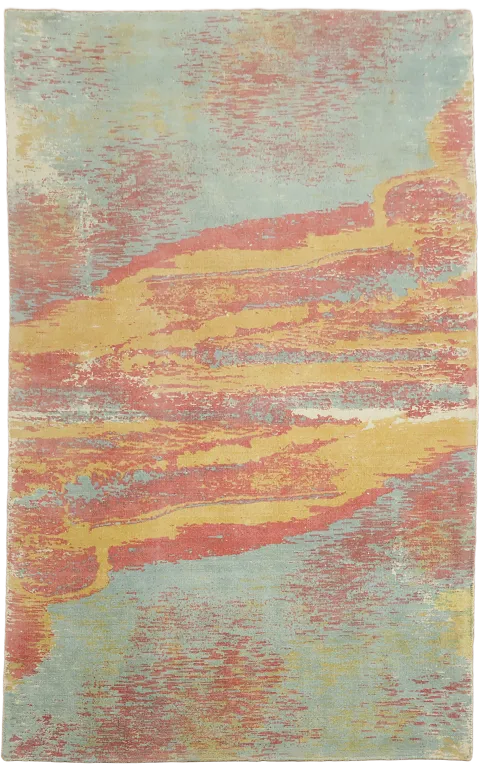 5x8 Modern Abstract Area Rug with Salmon & Mint Green Accents
