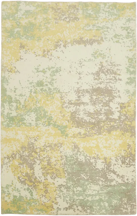 Soft Yellow & Sage Green Hand-Knotted Abstract Rug 5x8