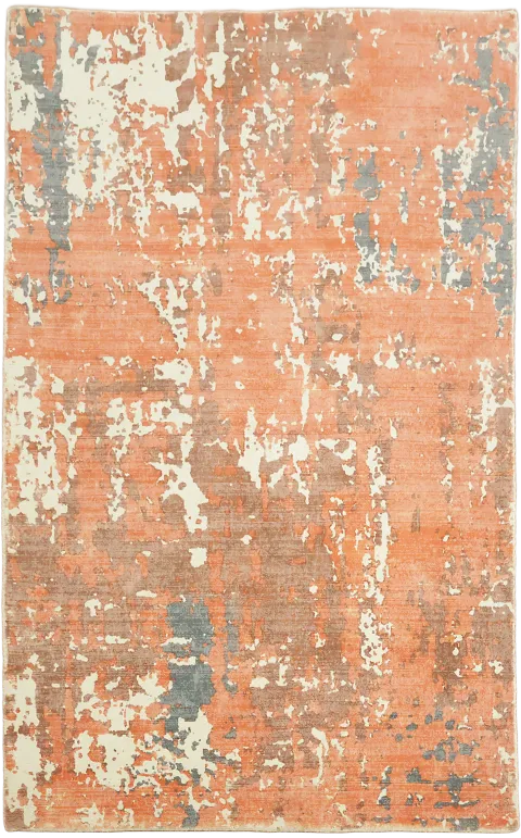 Orange & Rust Modern Abstract Hand-Knotted Wool Rug 5x8
