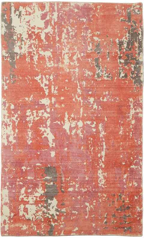 5x8 Coral & Cream Modern Abstract Distressed Area Rug