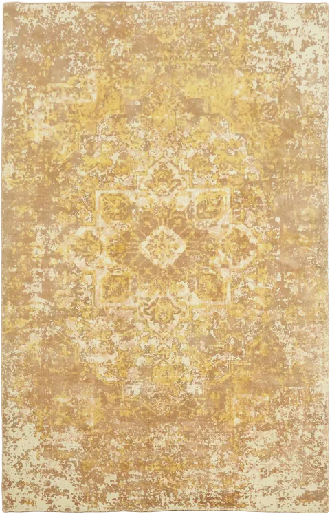 5x8 Abstract Oriental Hand-Knotted Area Rug in Gold & Beige