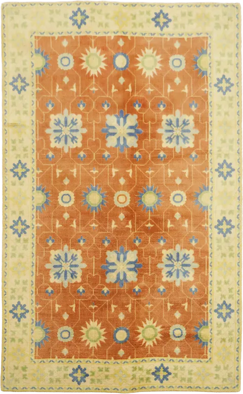 5x8 Abstract Orange Hand-Knotted Wool Area Rug