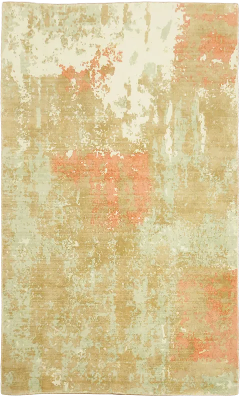 Beige & Sage Green Abstract Hand-Knotted Wool Rug 5x8