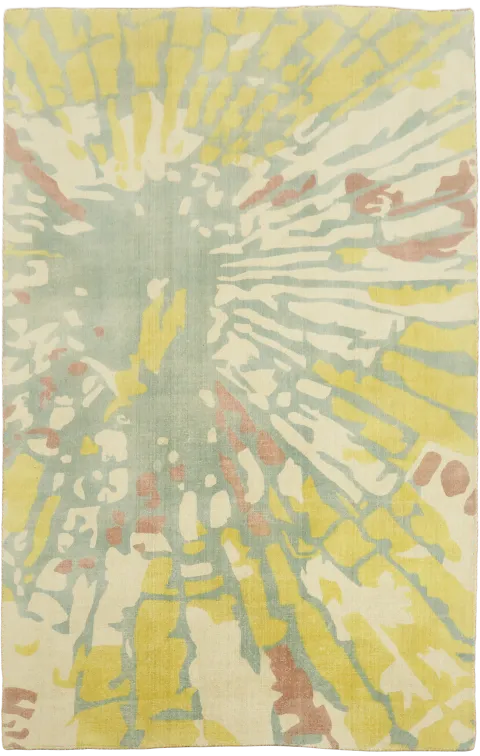 5x8 Abstract Sunburst Hand-Knotted Wool Area Rug