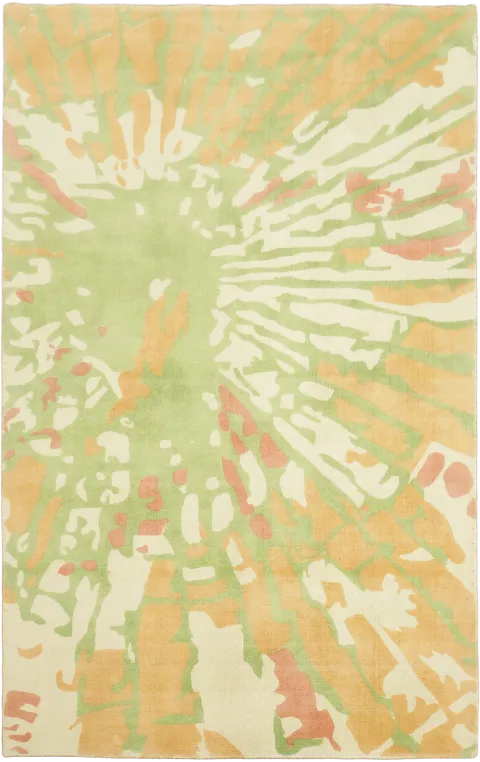 Sunburst Green & Orange Abstract Hand-Knotted Area Rug 5x8