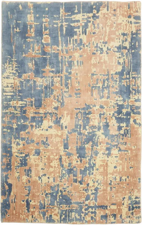 Abstract Oriental Blue & Terracotta Area Rug 5x8