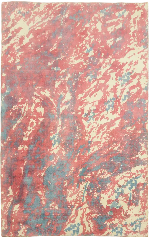 5x8 Red & Ivory Abstract Area Rug