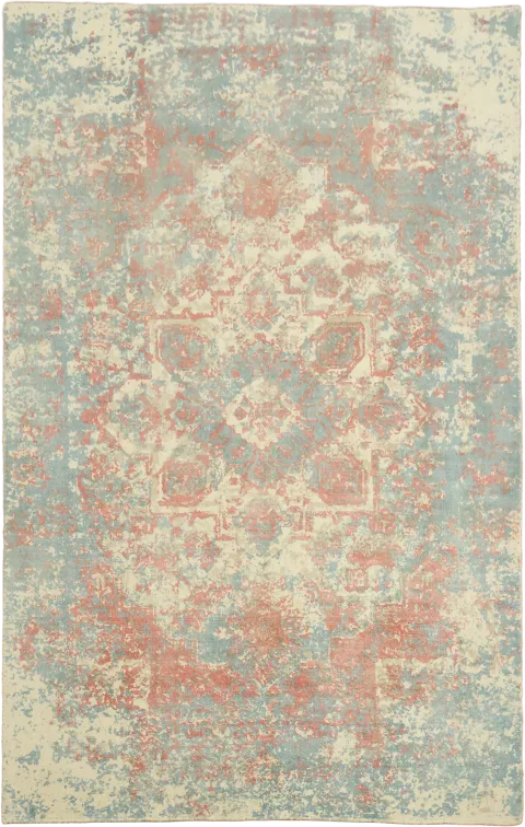 Hand-Knotted Coral & Sage Green Wool Area Rug 5x8