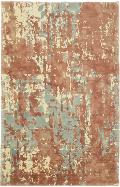 Abstract Terracotta & Light Blue Hand-Knotted Area Rug 5x8