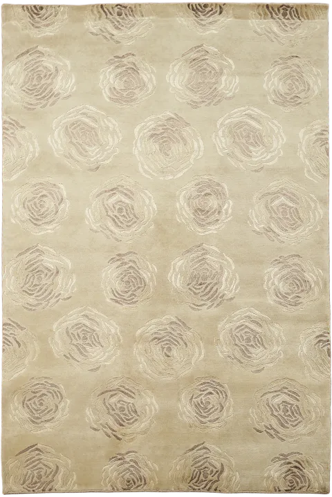 Nepalese Floral Beige Wool & Silk Area Rug 6x9