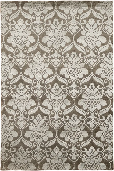 Nepalese Brown Damask Hand-Knotted Area Rug 6x8