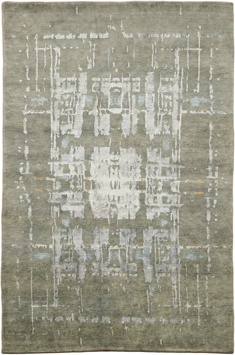 Contemporary Nepalese Gray rug with intricate abstract design 6'x8'