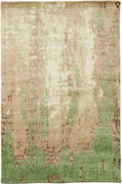 Tranquil Green and Beige Nepalese Rug Inspired by Nature's Palette 5'x8'