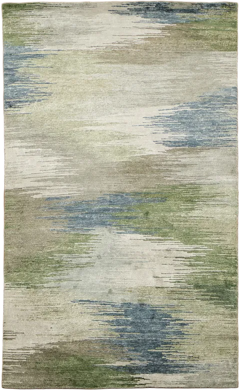 Soft Texture Nepalese Abstract Area Rug in Calm Blue and Gentle Green Hues 5'x8'