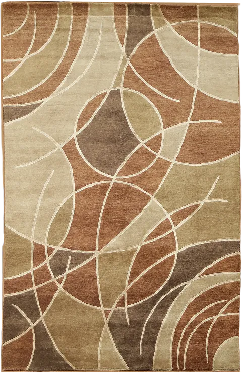 Contemporary Circular Design Brown and Tan Area Rug 6'x9'