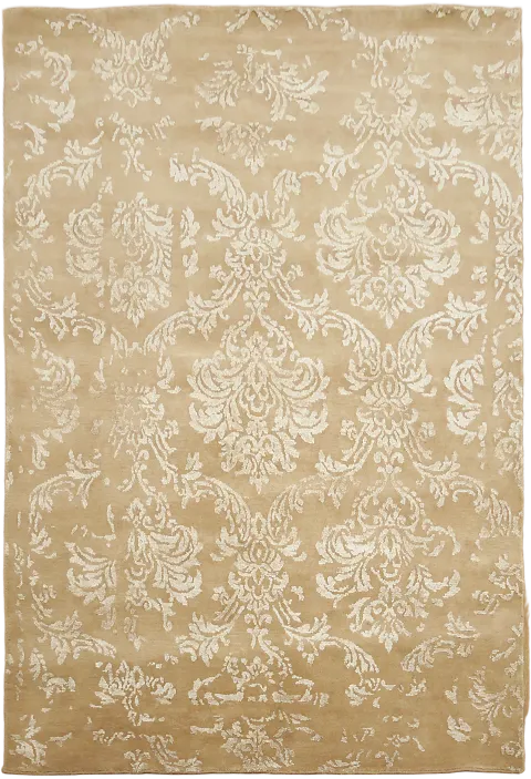 Nepalese Beige Damask Area Rug 6x8